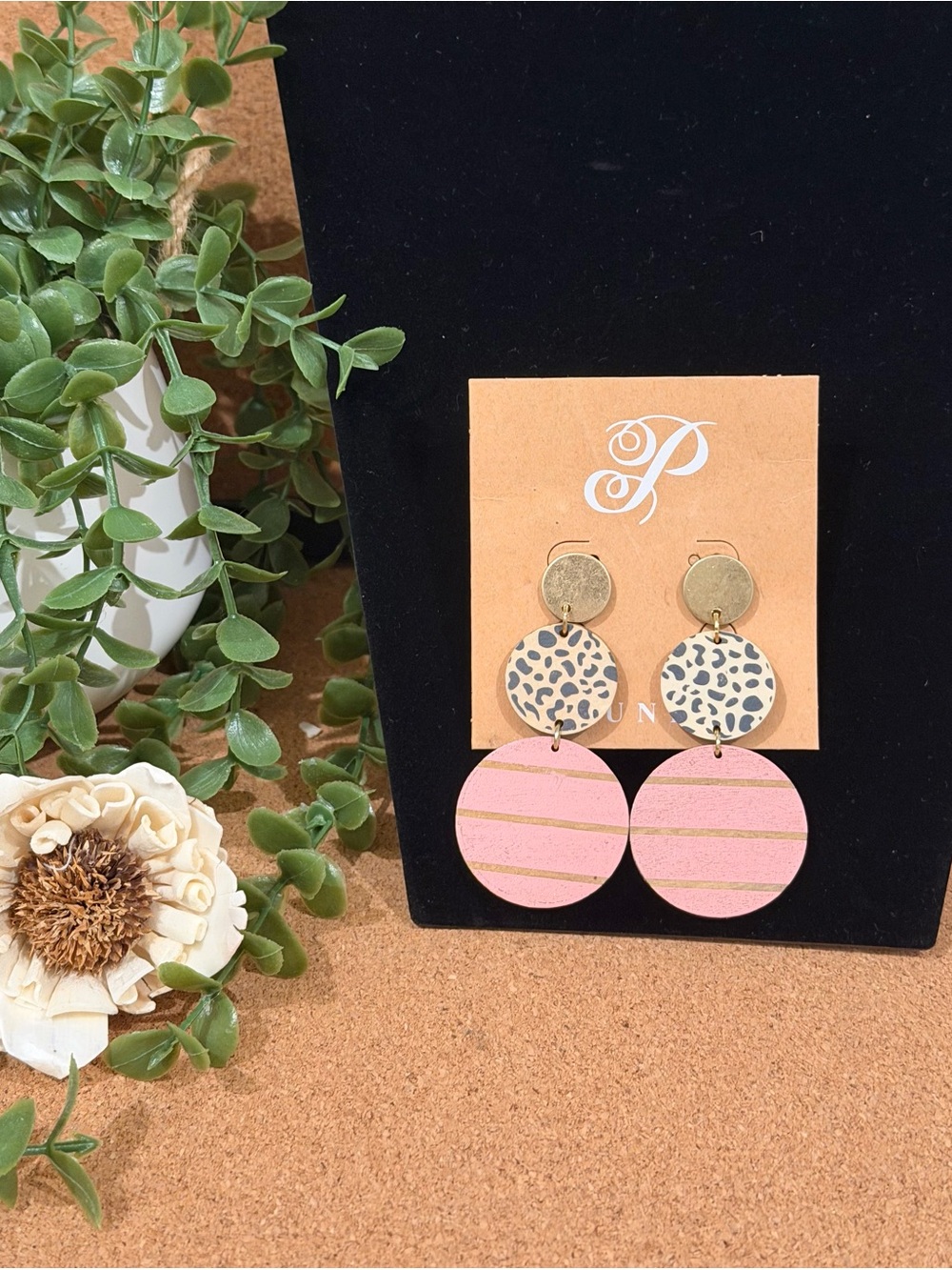 Plunder Pink & Leopard Double Drop Earrings